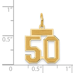 14K Gold Small Satin Number 50 Charm  Brushed Finish, Laser-Cut Design