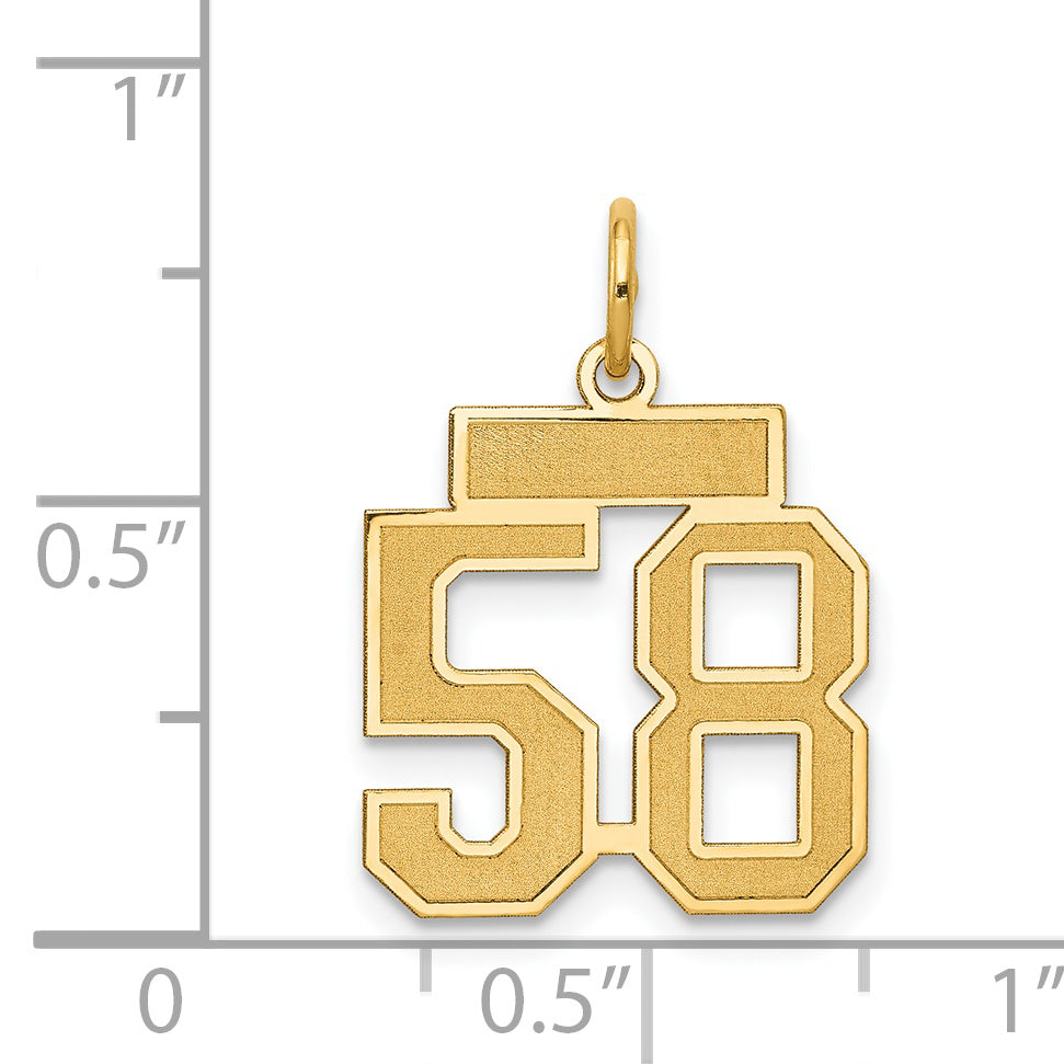 14K Gold Small Satin Number 58 Charm with Brushed Finish  Elegant and Themed Design
