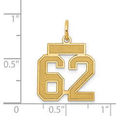 14K Gold Satin Number 62 Charm with Brushed Finish Small