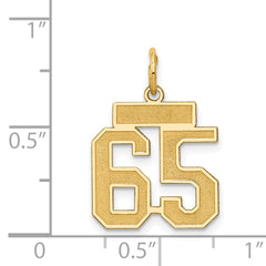 14K Gold Small Satin Number 65 Charm with Brushed Finish