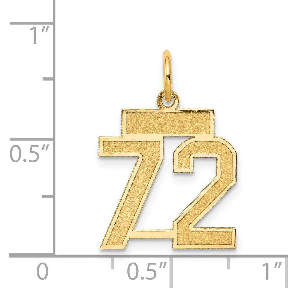 14K Gold Small Satin Number 72 Charm with Brushed Finish