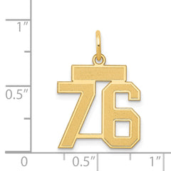 14K Gold Small Satin Number 76 Charm Laser Cut Brushed Finish