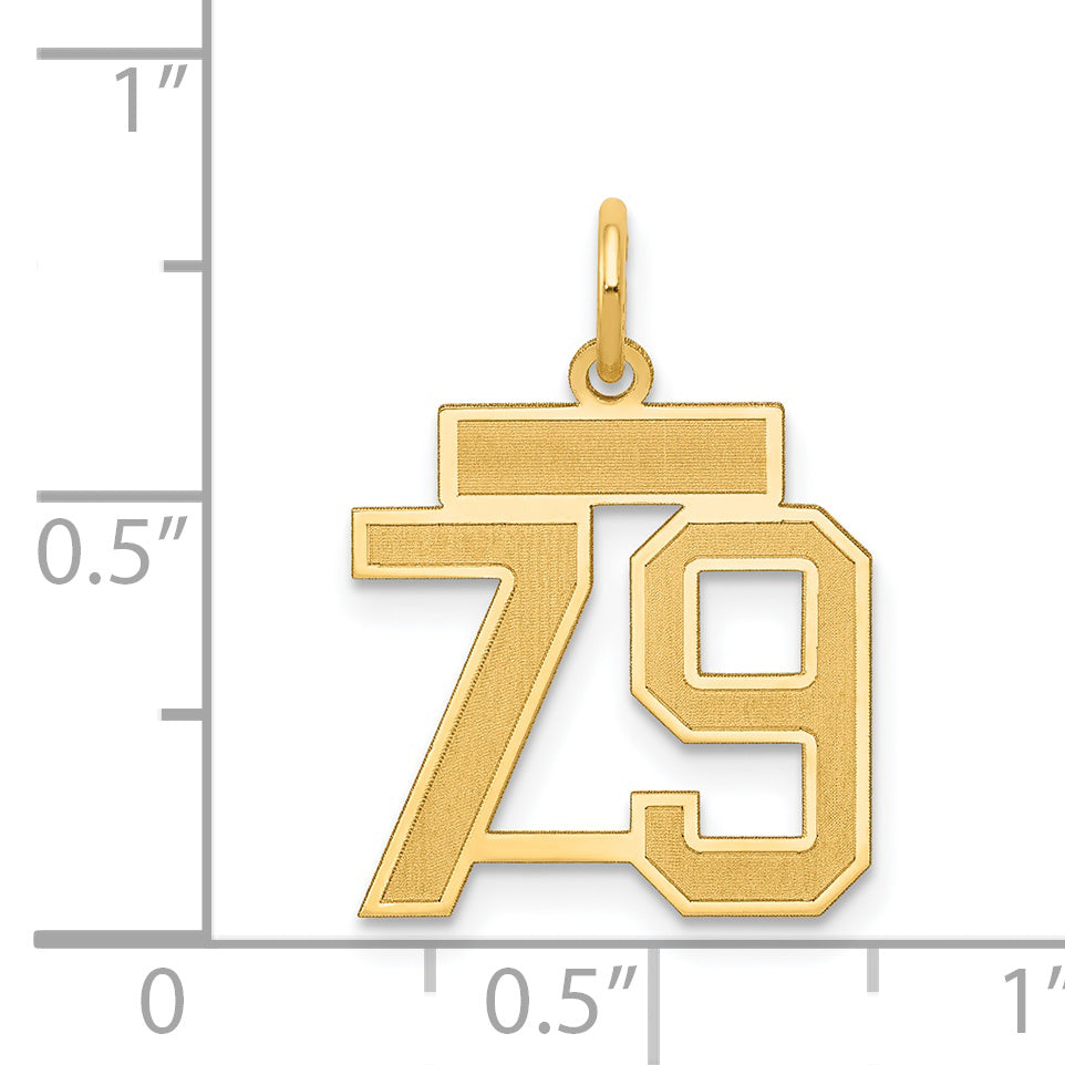 14K Yellow Gold Satin Number 79 Charm with Brushed Finish