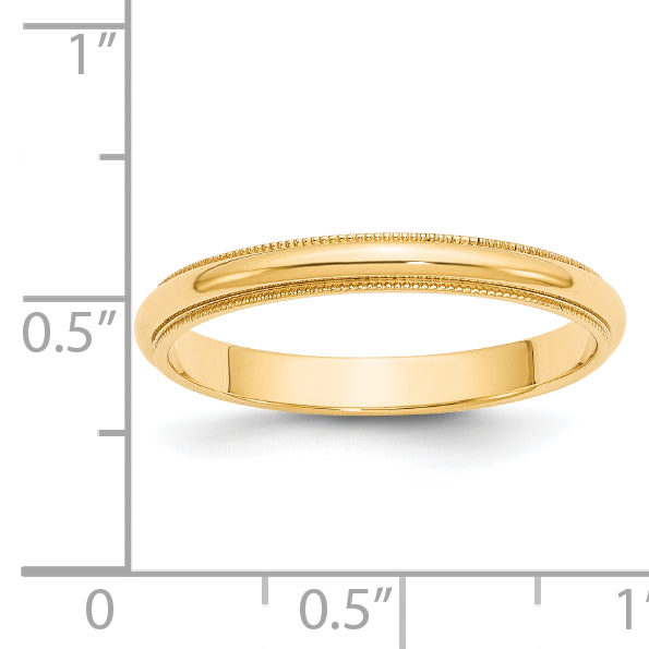 14k Yellow Gold 3mm Milgrain Half Round Wedding Band Size 4