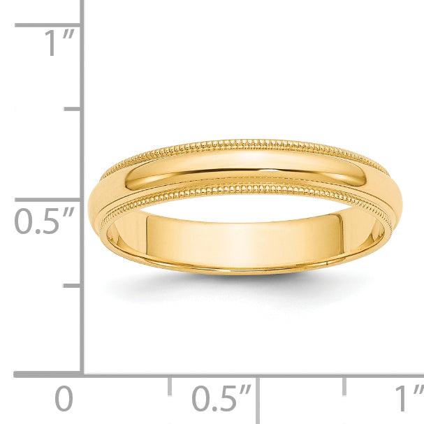14k Yellow Gold 4mm Milgrain Half Round Wedding Band Size 4 - 4