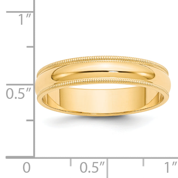 14k Yellow Gold 5mm Milgrain Half Round Wedding Band Size 4 - 4