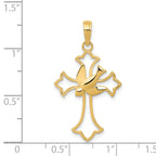 14K Gold Polished Dove Cross Pendant  Elegant Casted Design