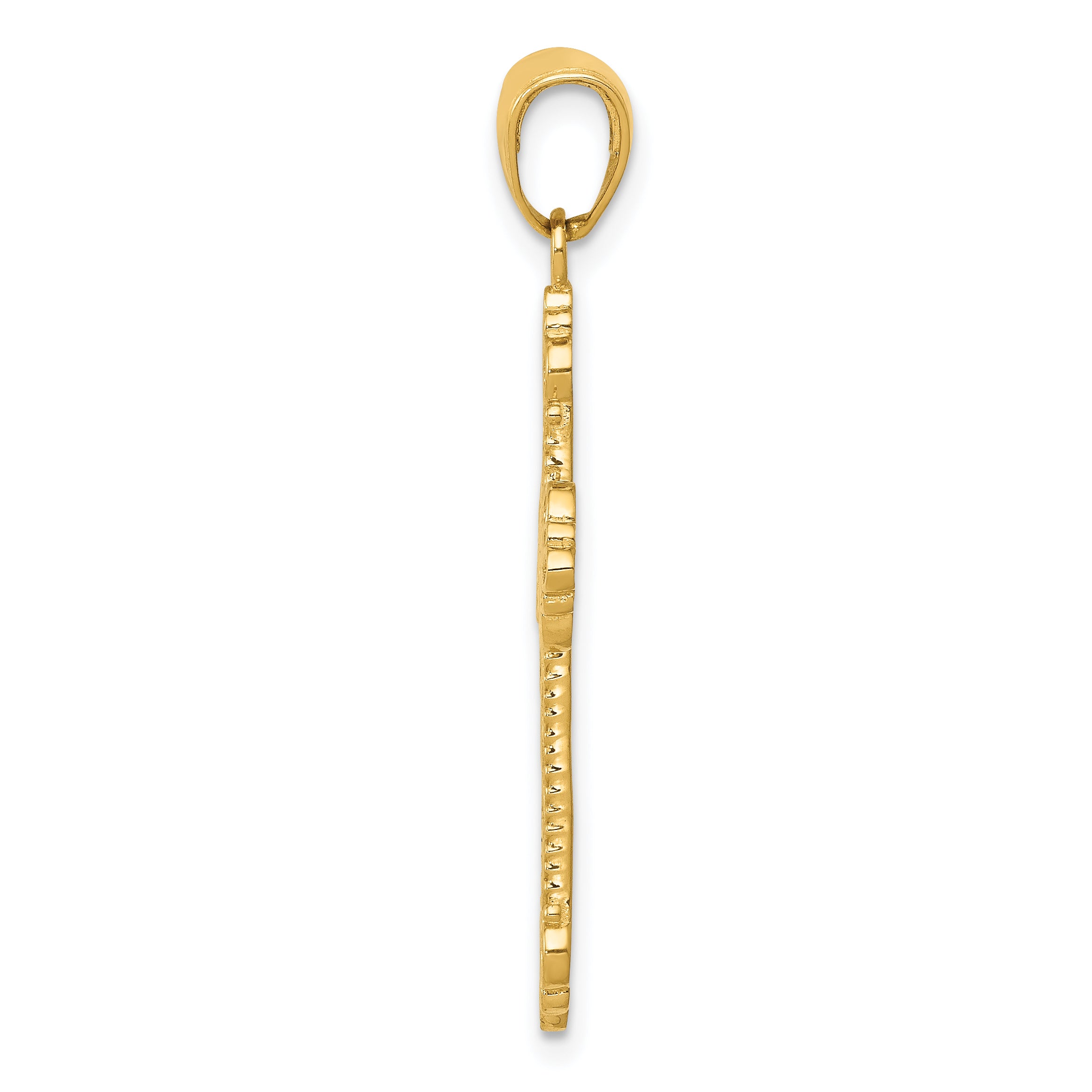 14K Gold Fleur De Lis Cross Pendant with Solid Cast Design