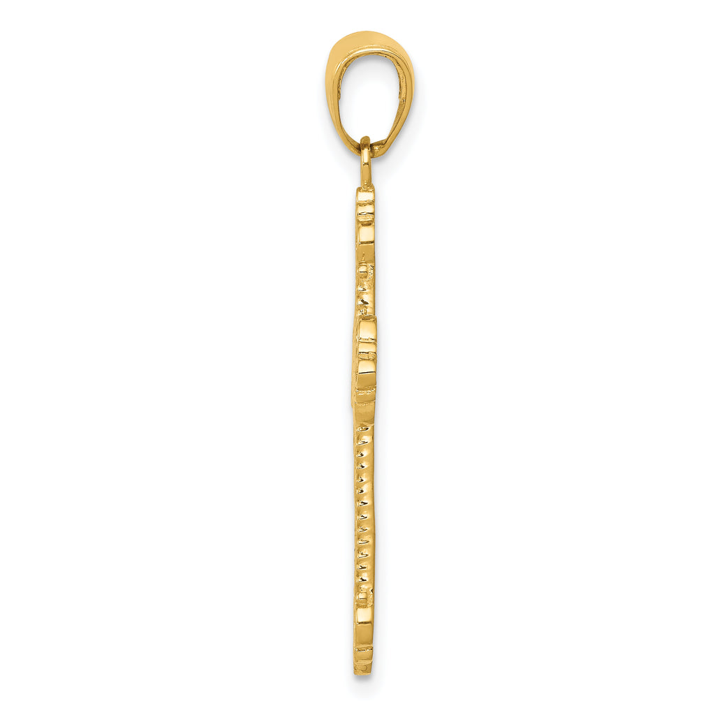 14K Gold Fleur De Lis Cross Pendant with Solid Cast Design