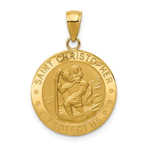 Saint Christopher Medal in 14K Yellow Gold, 28mm Satin & Polished - Sophia Jewelers