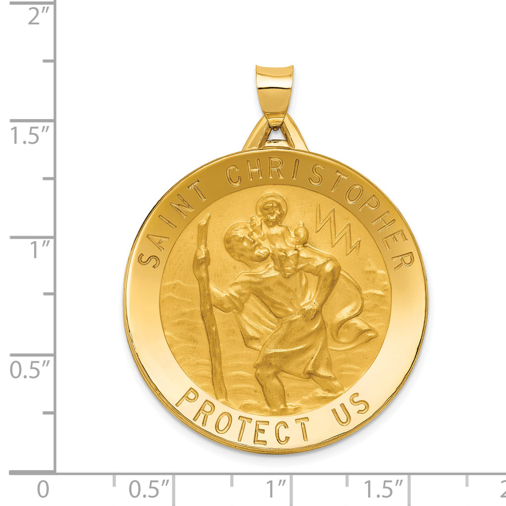 14K Gold Saint Christopher Medal Pendant with Polished Satin Finish