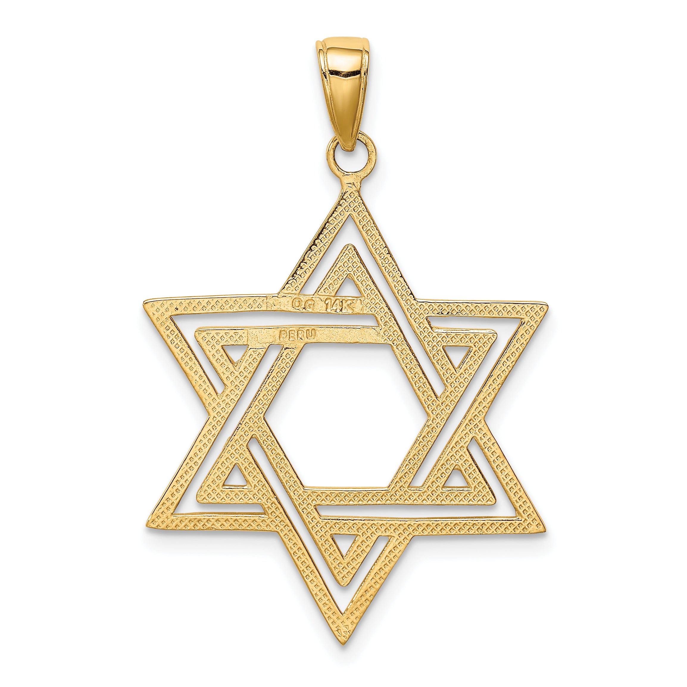 14K Gold Star of David Charm with Polished Solid Flat-Back Design