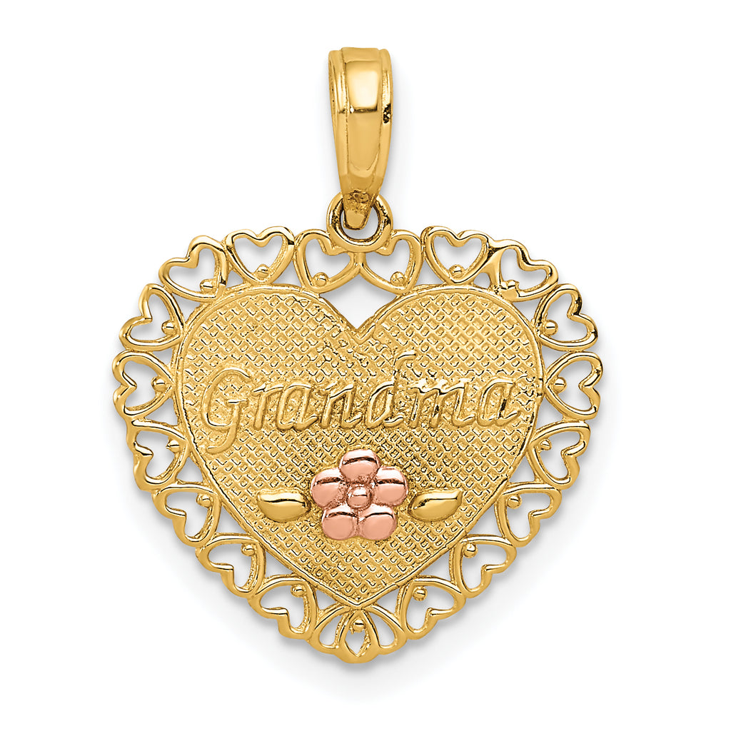 14k Two-Tone GRANDMA Heart w/Flower Charm