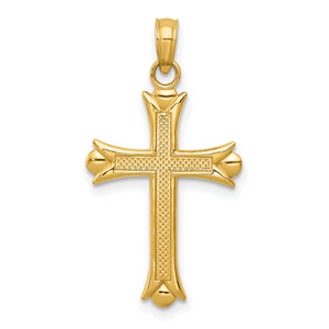 Fleur-de-Lis Cross Pendant in 14K Yellow Gold, 16x30mm Textured - Sophia Jewelers