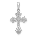 14K White Gold Filigree Cross Charm with Rhodium Finish, Reversible Design