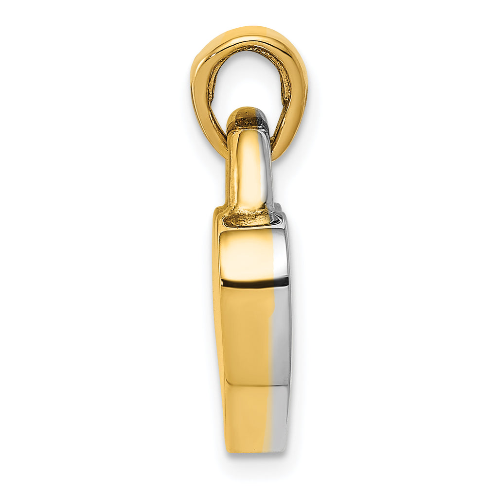 14K Gold & Rhodium 3D Reversible Heart Charm Polished & Hollow Design