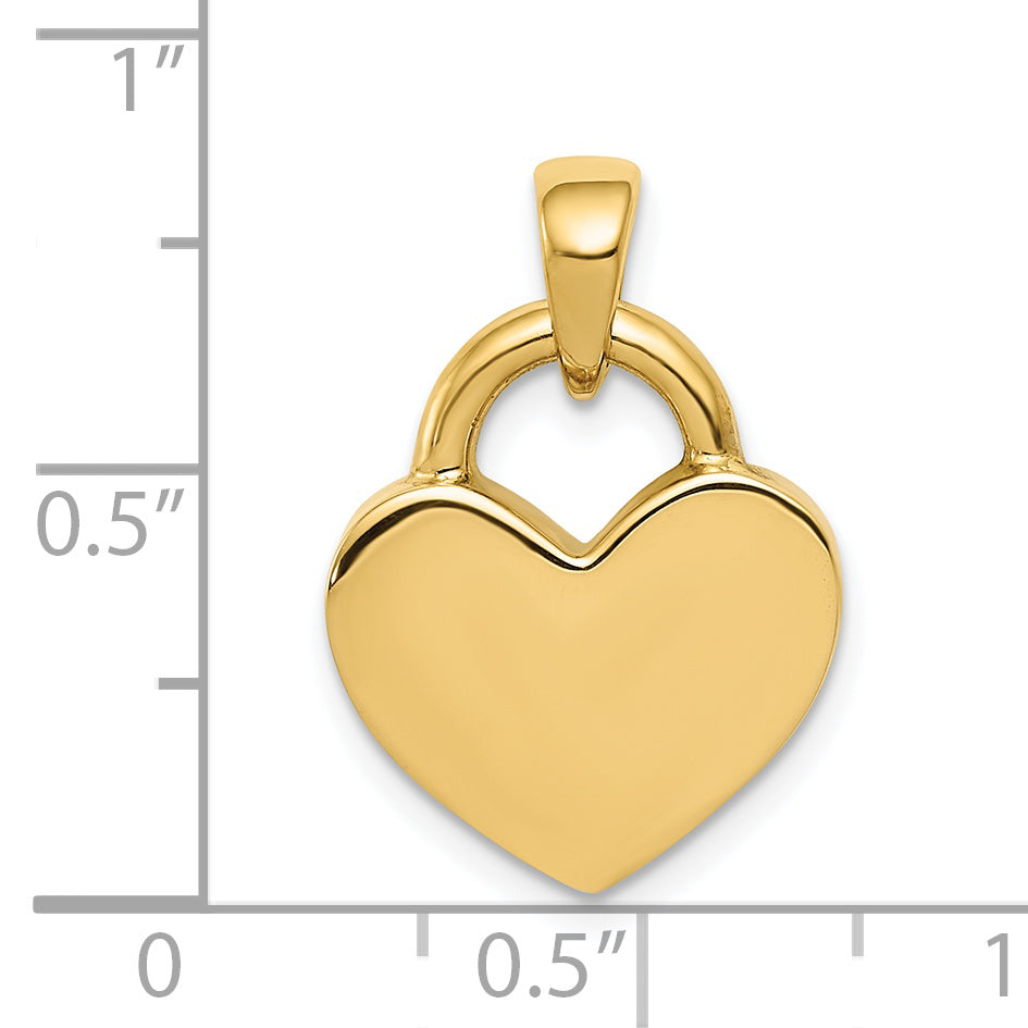 14K Gold & Rhodium 3D Reversible Heart Charm Polished & Hollow Design