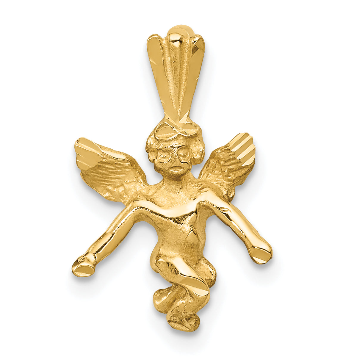 14k  3D Satin and Diamond-Cut Angel Charm