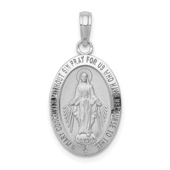 14K White Gold Miraculous Medal Pendant with Rhodium Plating, Solid and Casted Design