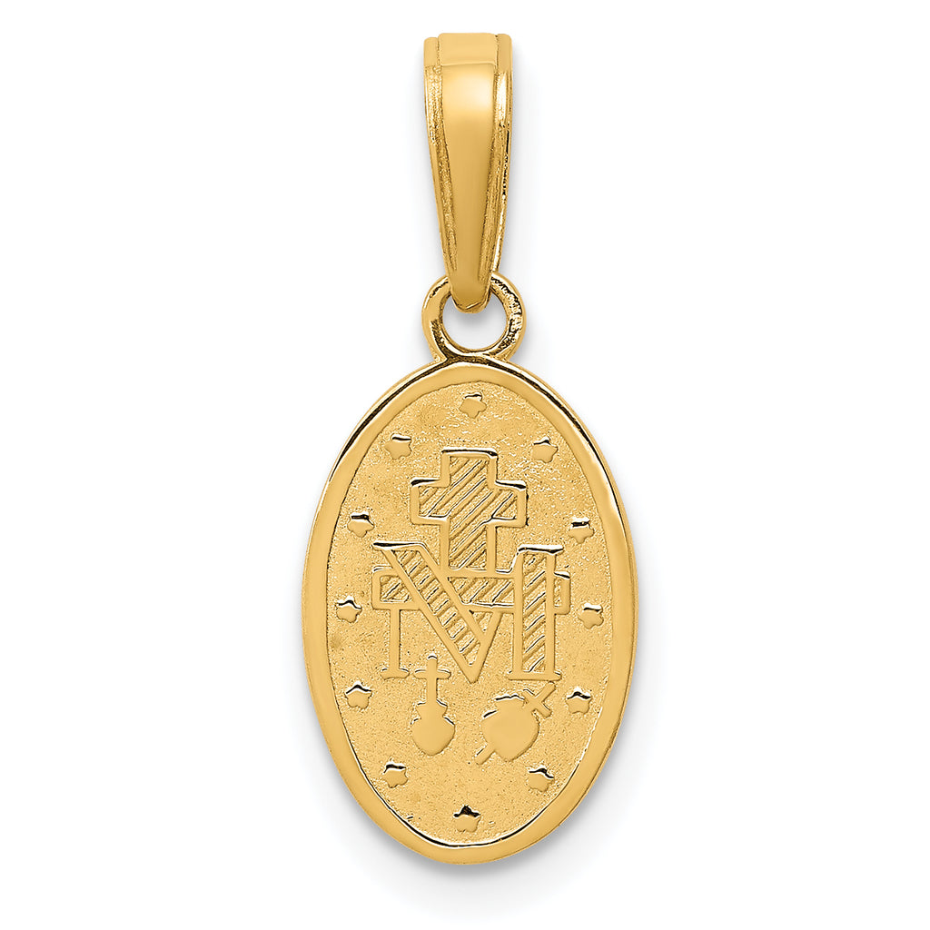 14K Gold Miraculous Medal Charm with Polished Finish and Satin Texture
