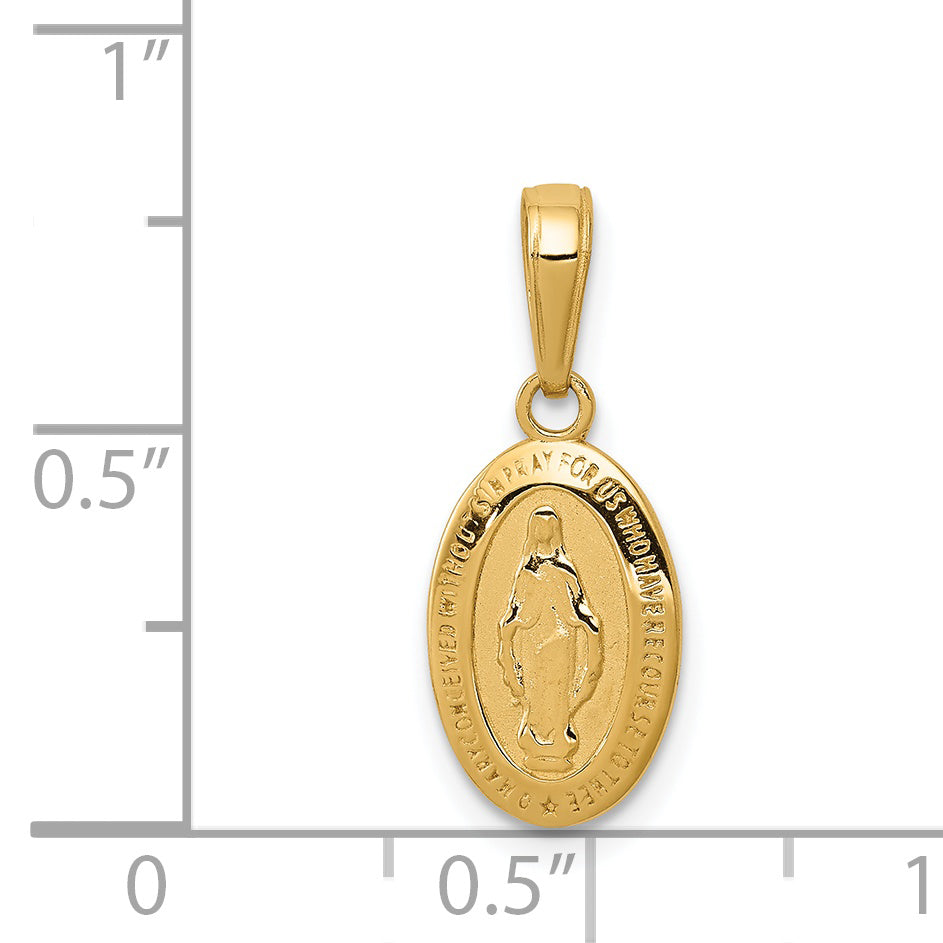 14K Gold Miraculous Medal Charm with Polished Finish and Satin Texture