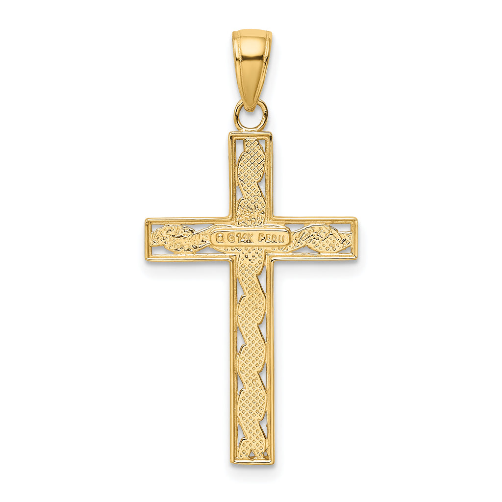 14K Gold Rope Cross Pendant Solid, Casted, Elegant Design
