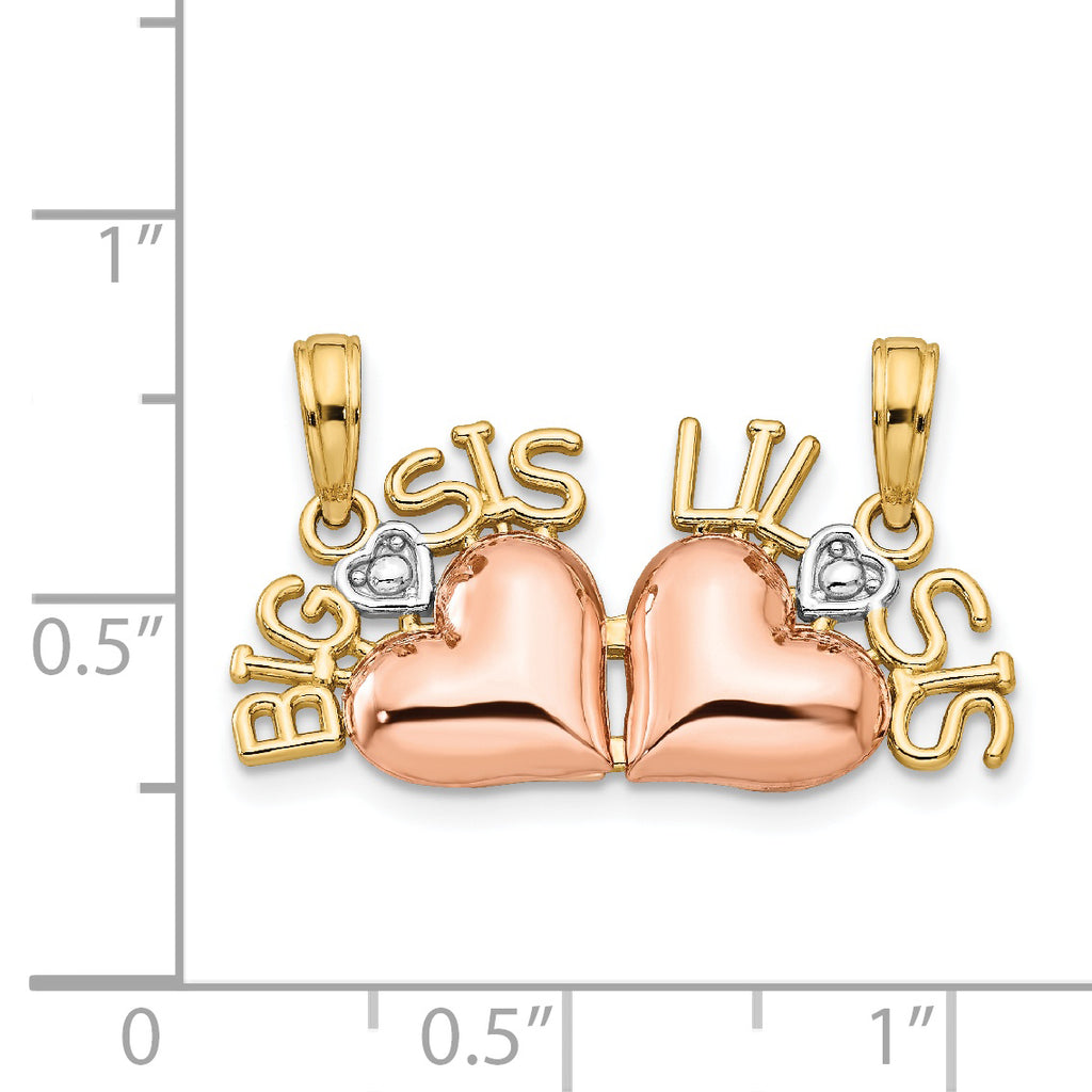 14K Two-Tone Gold Big Sis-Lil Sis Break-Apart Pendant with Rhodium Accents