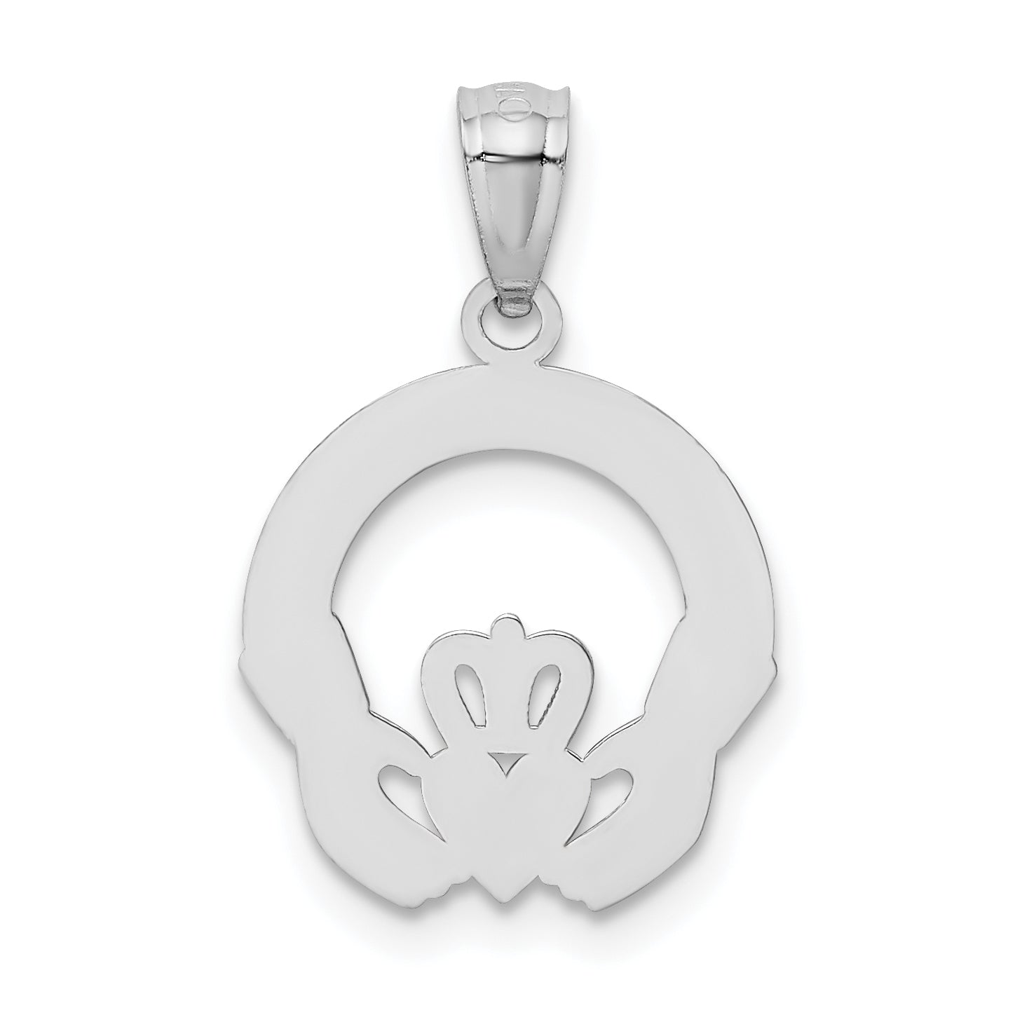 14K White Gold Claddagh Pendant with Diamond-Cut Brushed Finish  Elegant Solid Design