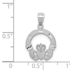 14K White Gold Claddagh Pendant with Diamond-Cut Brushed Finish  Elegant Solid Design