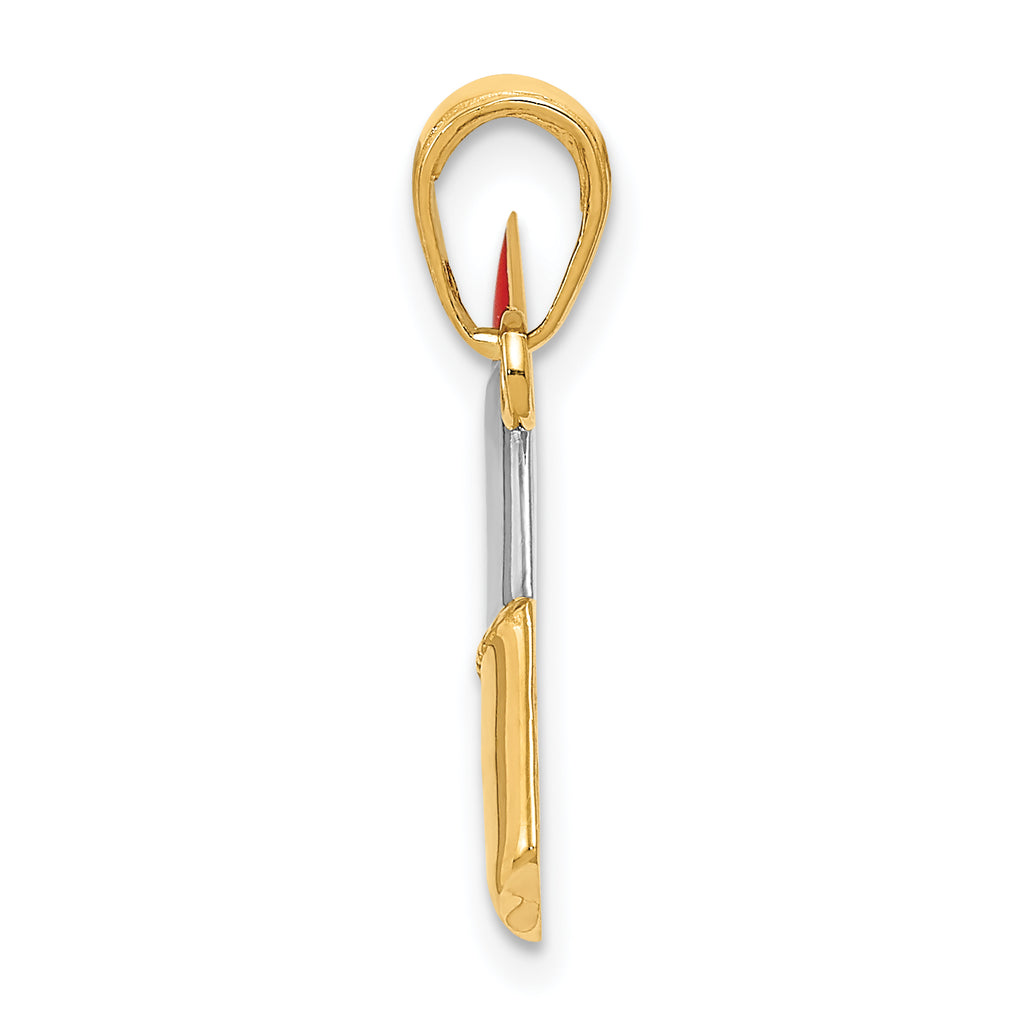 14K Gold and Rhodium Enameled Lipstick Charm with Polished Finish