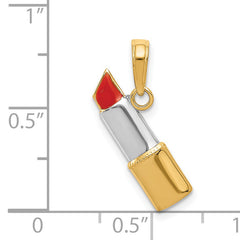 14K Gold and Rhodium Enameled Lipstick Charm with Polished Finish