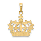 14K Gold Rhodium Crown Pendant with Polished Beaded Design for Men
