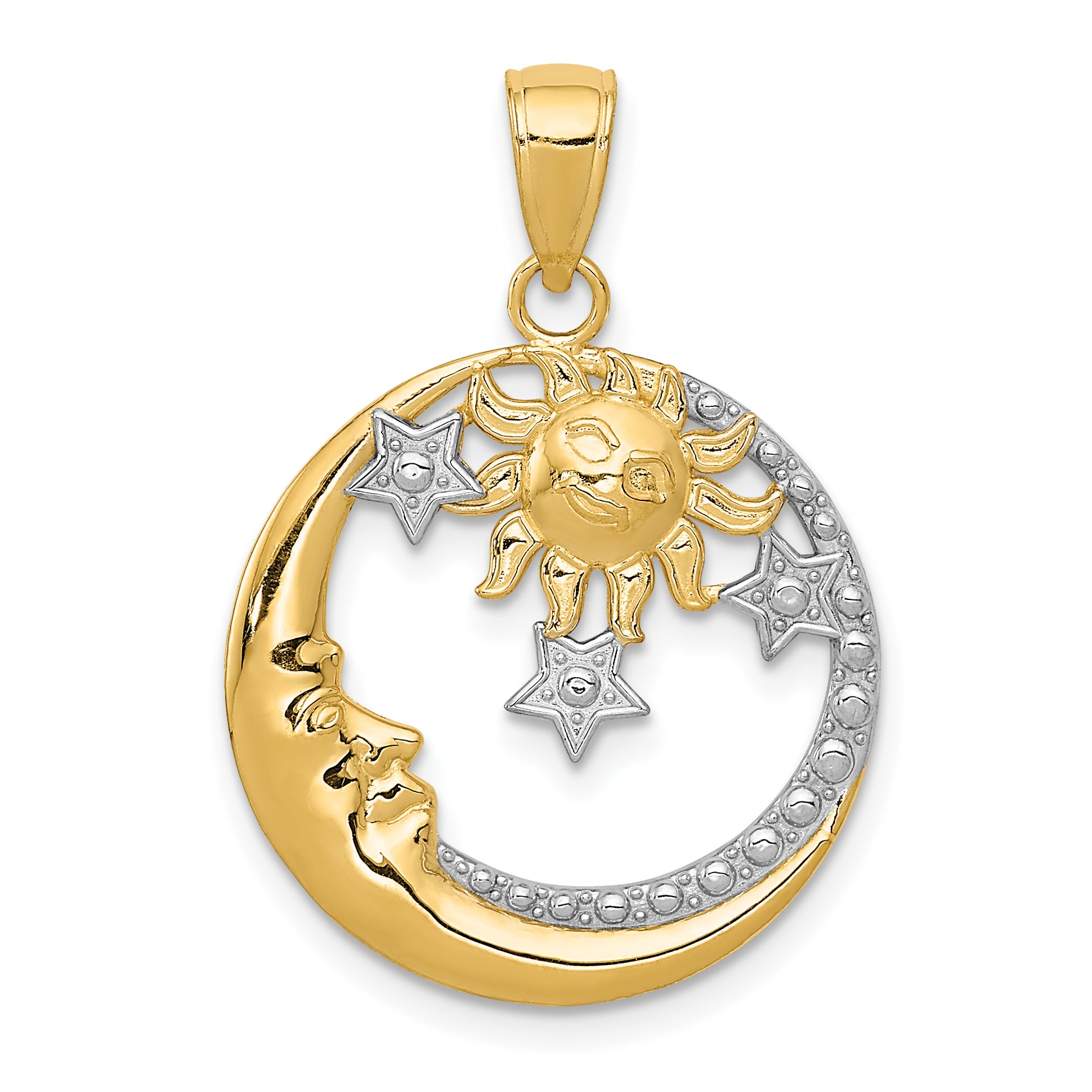 14k and Rhodium D/C Moon, Stars, and Sun Pendant Main image