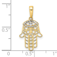 14k & White Rhodium D/C Evil Eye Hamsa Pendant
