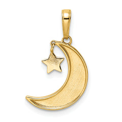 14k & White Rhodium Moon w/ Dangle Star Pendant