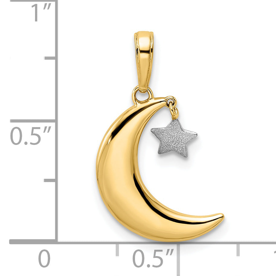 14k & White Rhodium Moon w/ Dangle Star Pendant