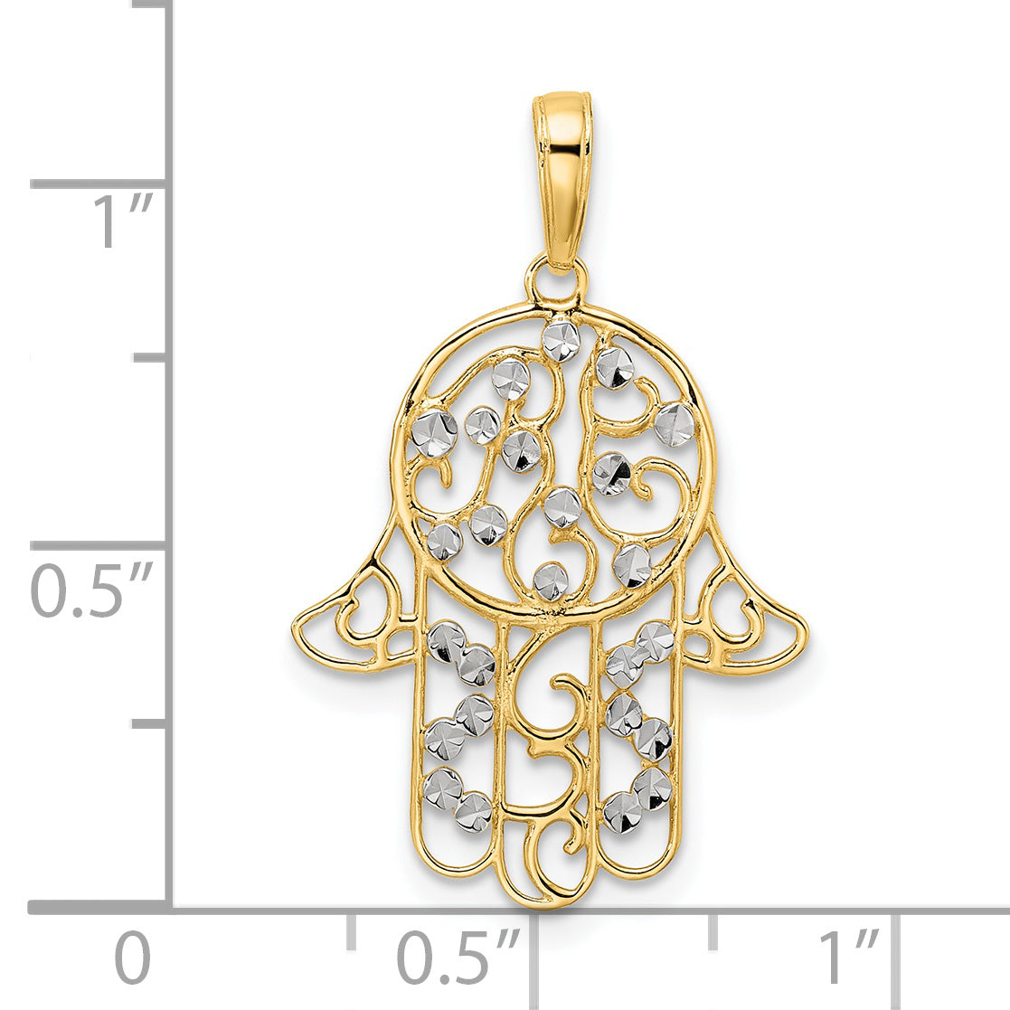 14k & White Rhodium D/C Fancy Hamsa Pendant