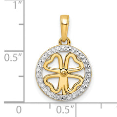 14K w/White Rhodium Diamond-cut Four-leaf Clover Pendant