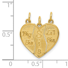 14K Gold Big Sis-Sis-Lil Sis Break-Apart Charm  Solid, Casted, Flat Back