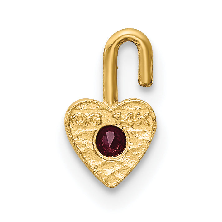 14K Yellow Gold January Birthstone Heart Charm with Synthetic Red Gem