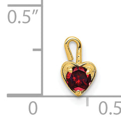 14K Yellow Gold January Birthstone Heart Charm with Synthetic Red Gem