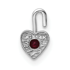 14K White Gold January Birthstone Heart Charm with Red Synthetic Gem
