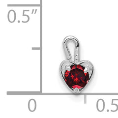 14K White Gold January Birthstone Heart Charm with Red Synthetic Gem