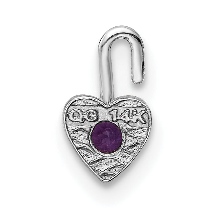 14K White Gold Heart Charm with February Synthetic Birthstone  Elegant Rhodium Finish