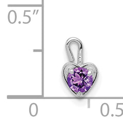 14K White Gold Heart Charm with February Synthetic Birthstone  Elegant Rhodium Finish