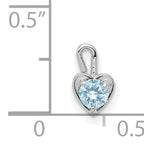 14K White Gold March Birthstone Heart Charm with Blue Synthetic Stone
