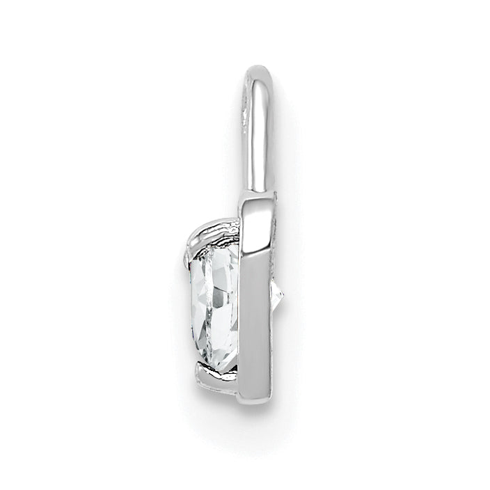 14K White Gold Heart Charm with April Synthetic Birthstone Elegant Rhodium Finish