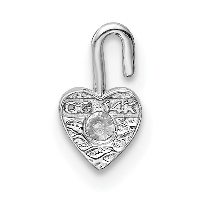 14K White Gold Heart Charm with April Synthetic Birthstone Elegant Rhodium Finish