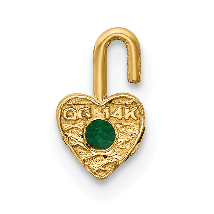 14K Gold May Birthstone Heart Charm with Synthetic Emerald  Elegant and Petite Design