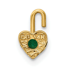 14K Gold May Birthstone Heart Charm with Synthetic Emerald  Elegant and Petite Design